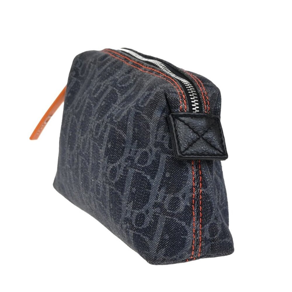 CHRISTIAN DIOR Logo Trotter Pattern Denim Pouch Bag Canvas Leather - Picture 5 of 16